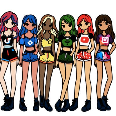 a group of girls wearing crop tops and shorts