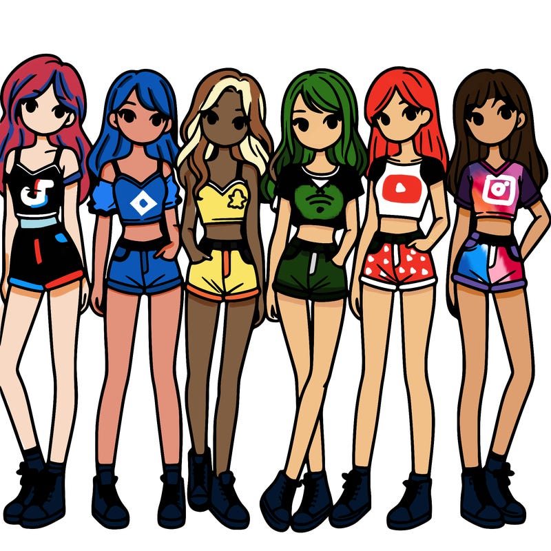 a group of girls wearing crop tops and shorts