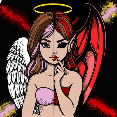 realistic angel half demon