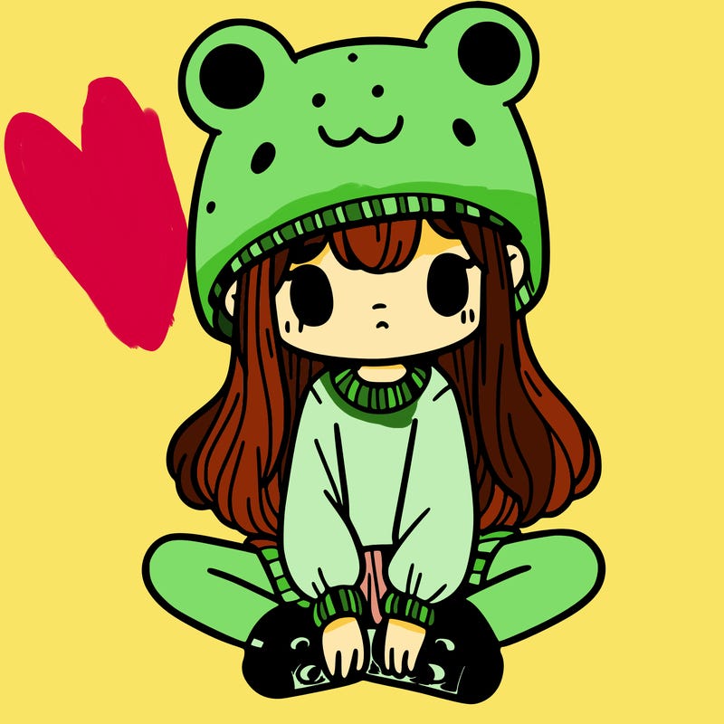 a girl wearing a frog hat and some frog socks