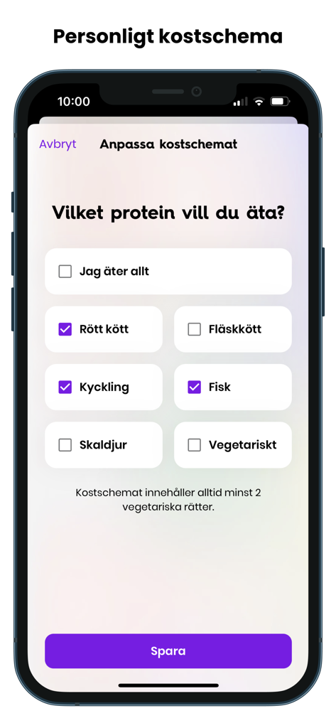 Wellobe - Wellobe app protein selection screen for a personalized diet plan
