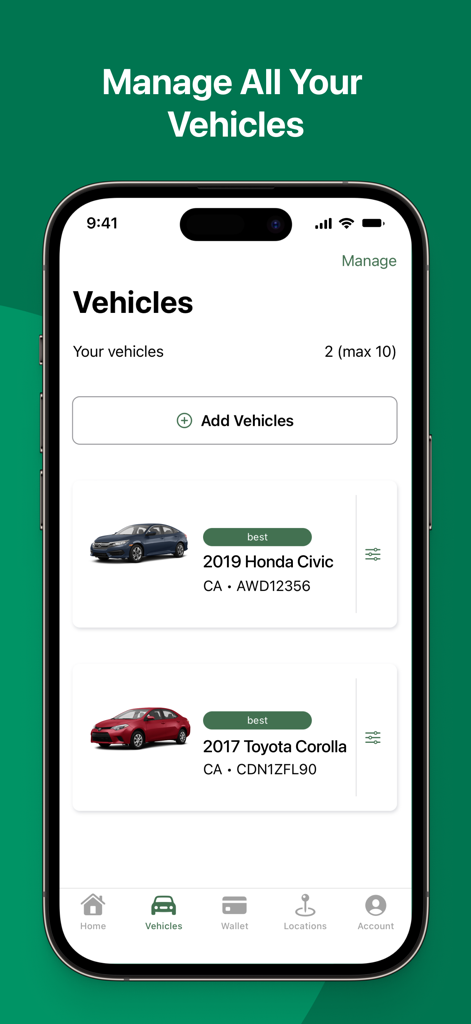 myQQ – Quick Quack - Interfaz para gestionar varios vehículos en la aplicación de lavado de autos Quick Quack