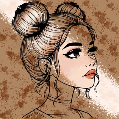 realistic girl with buns on the top of her head