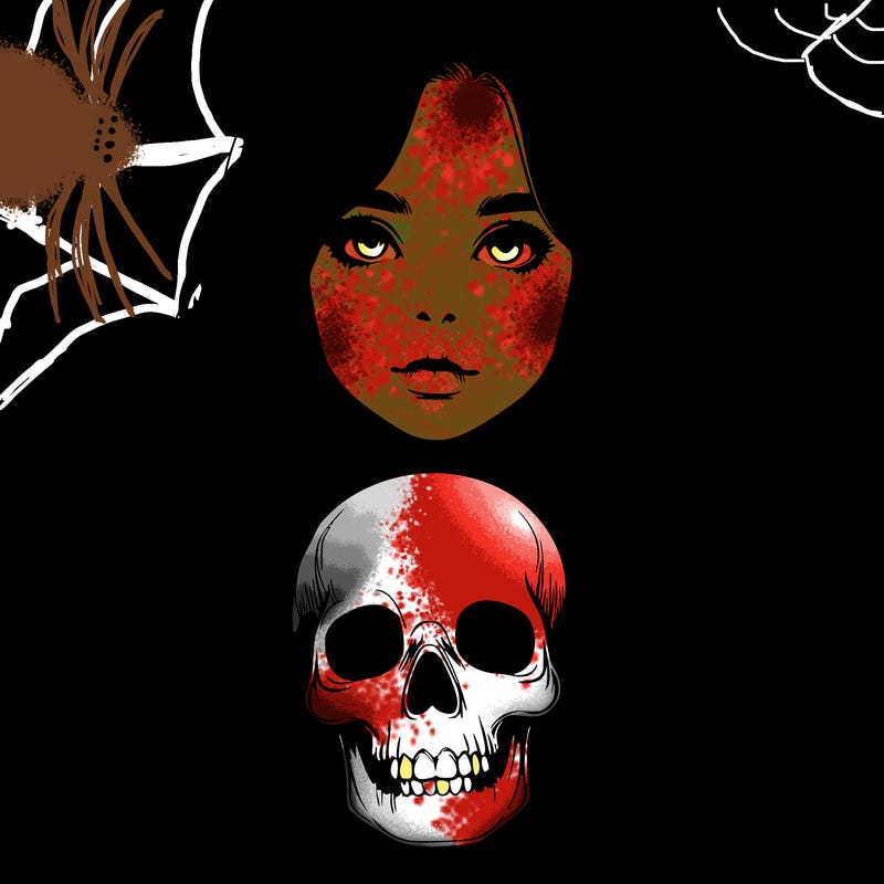 realistic girl holding a skull