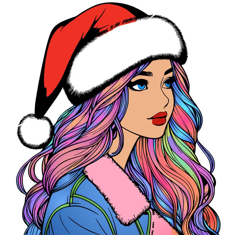 realistic girl in santa hat