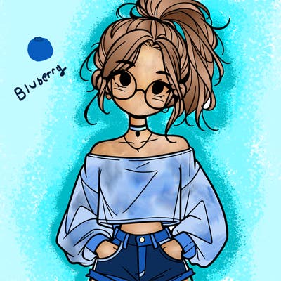 girl with a messy ponytail glasses a baggy crop top and jean shorts