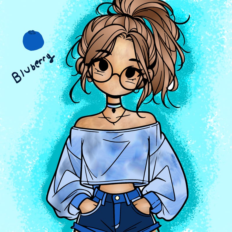 girl with a messy ponytail glasses a baggy crop top and jean shorts