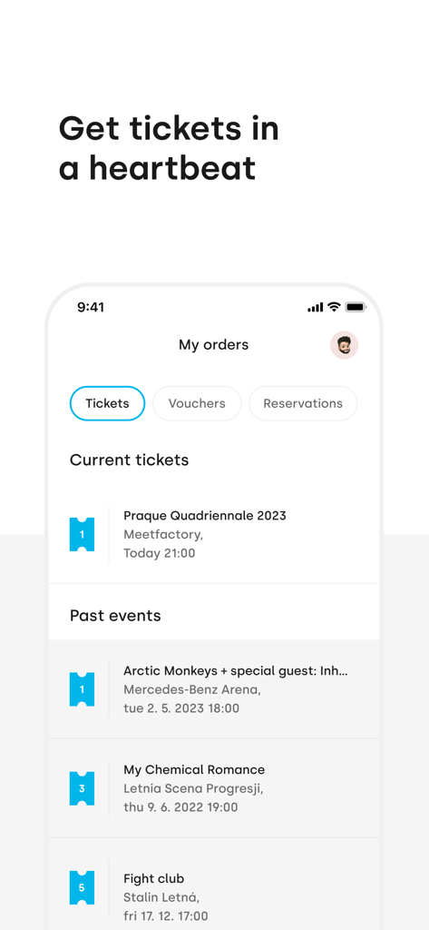 GoOut - Your Cultural Guide - A mobile phone screen showing the GoOut app tickets section with various event bookings