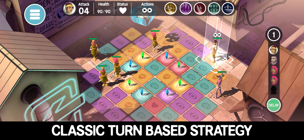 Ticket to Earth - A gameplay screenshot of Ticket to Earth featuring characters on a colorful grid with classic turn based strategy elements