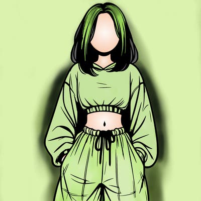 realistic girl faceless with baggy pants and a crop top