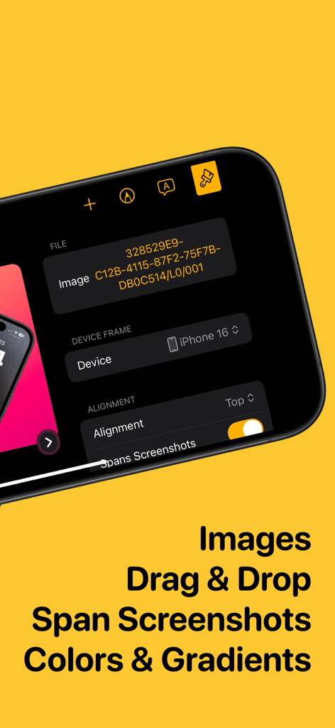 Picasso App Screenshot Studio - Interfaz de Picasso App Screenshot Studio mostrando herramientas de edición de imágenes y encuadre de dispositivos.