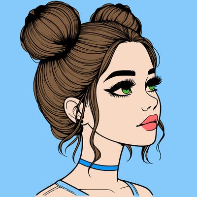 realistic girl with buns on the top of her head