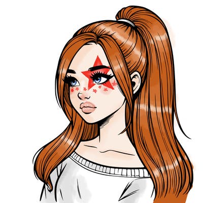 realistic girl with a high ponytail