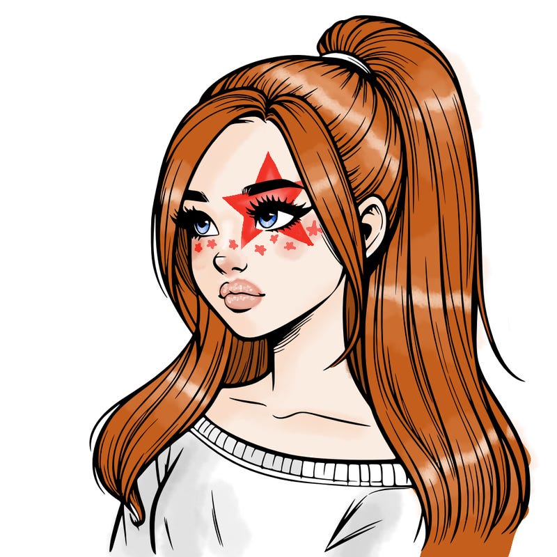 realistic girl with a high ponytail