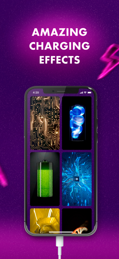 Fun Charging Color My Battery - A smartphone screen displaying a variety of vibrant and aesthetic battery charging animations and themes