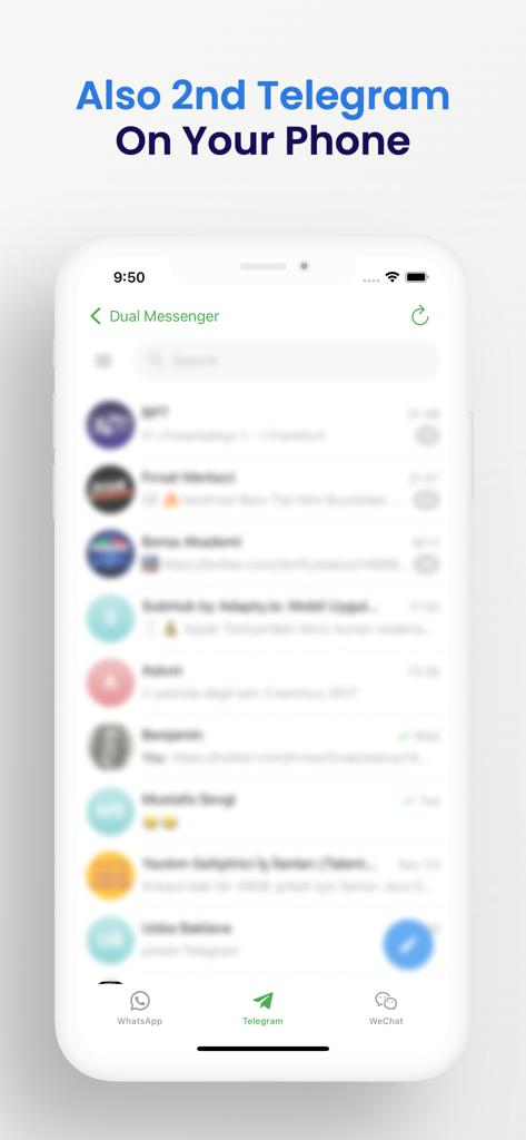 Messenger Web Dual for WA - Interfaz mostrando una segunda cuenta de Telegram en un solo teléfono a través de Messenger Web Dual