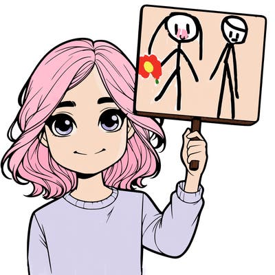 realistic girl holding up a sign