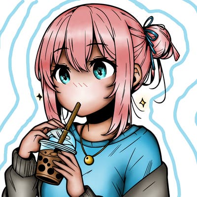 manga character drinking boba