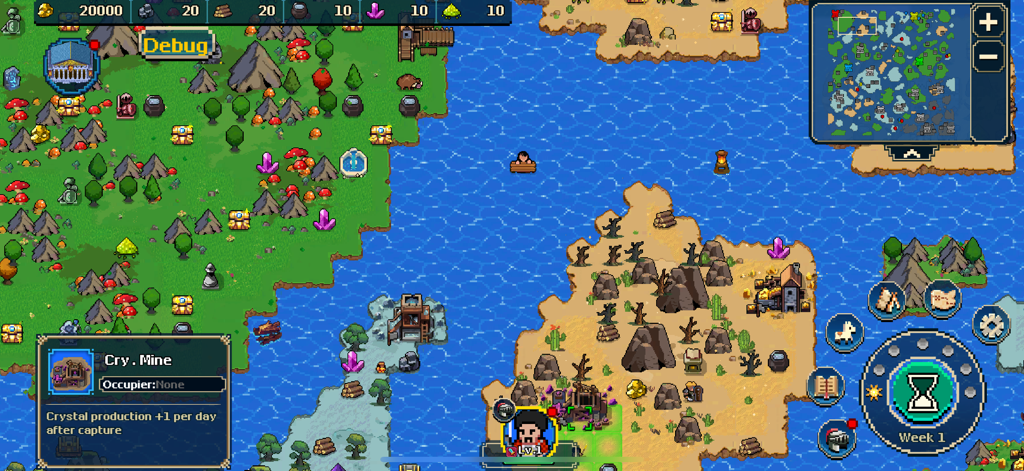 Empires Game - Exploración de mapa de estrategia pixel art en Empires Game.