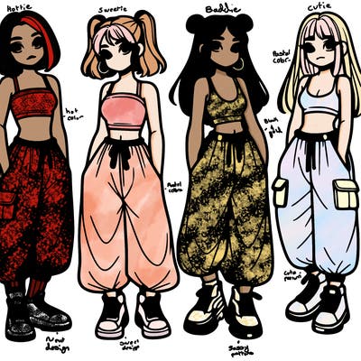 girls with crop top with baggy pants