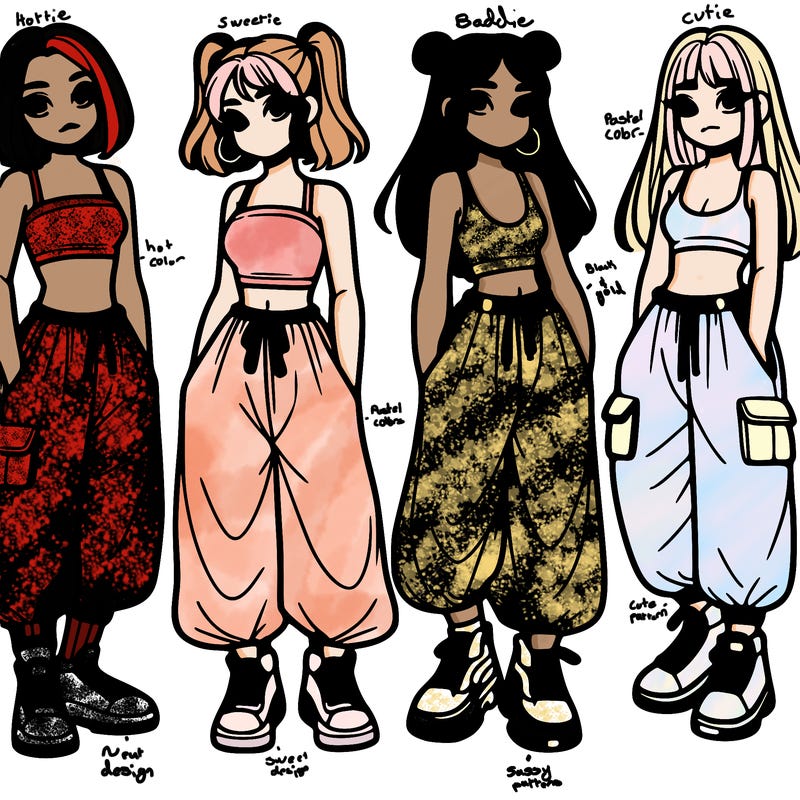 girls with crop top with baggy pants