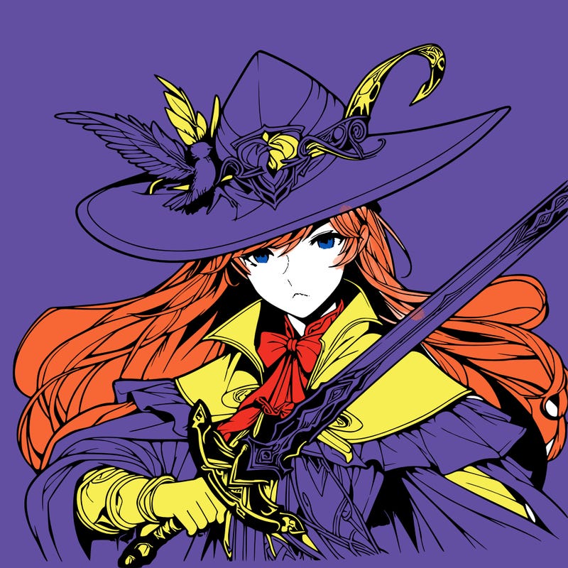 a realistic fantasy manga queen witch with a sword