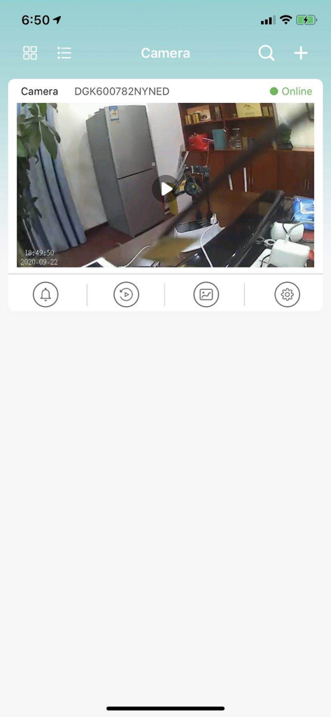 HDWiFiCamPro mobile app displaying a live indoor security camera feed