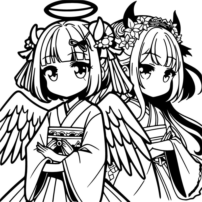 anime girl angel and devil