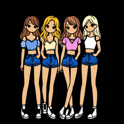 a group of girls wearing crop tops and shorts