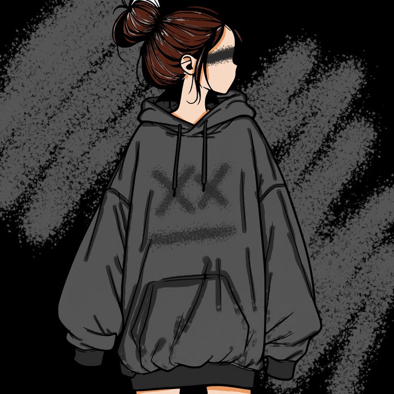 realistic girl with a oversized sweatshirt on and a bun