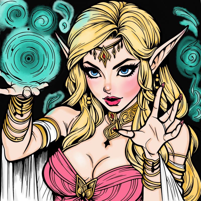 realistic scary beautiful elf sorceress casting spell