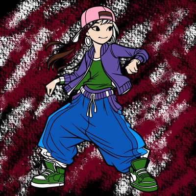 teenage girl doing street dance in baggy clothes