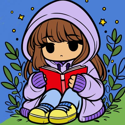 girl in oversized hoodie reading a book