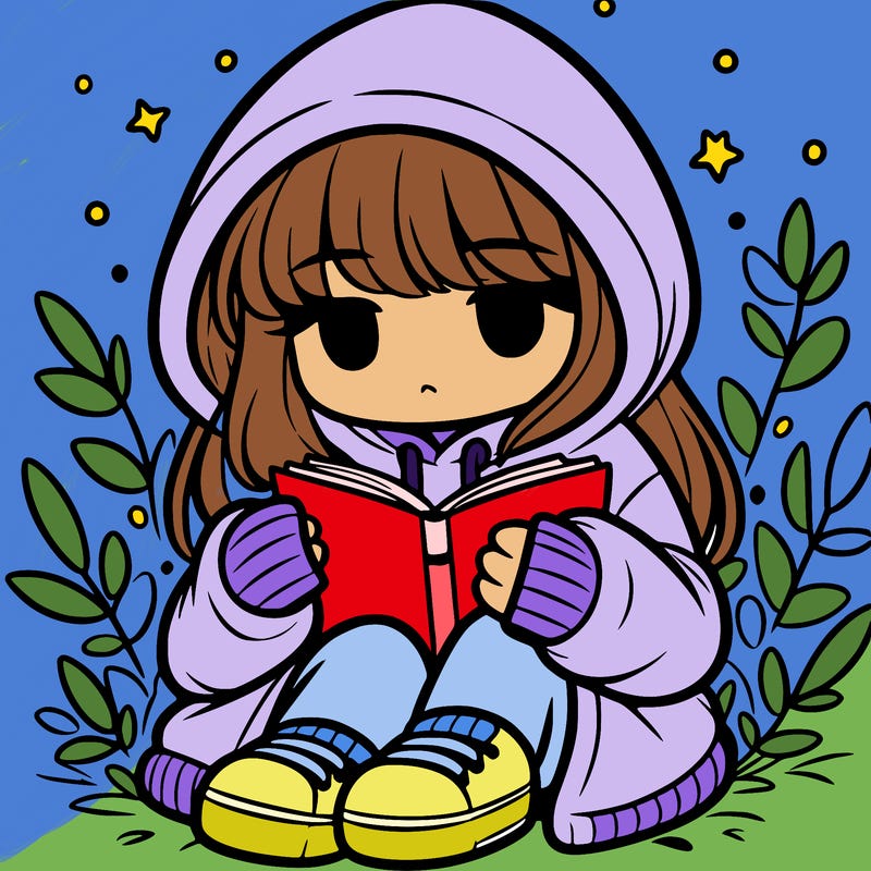 girl in oversized hoodie reading a book