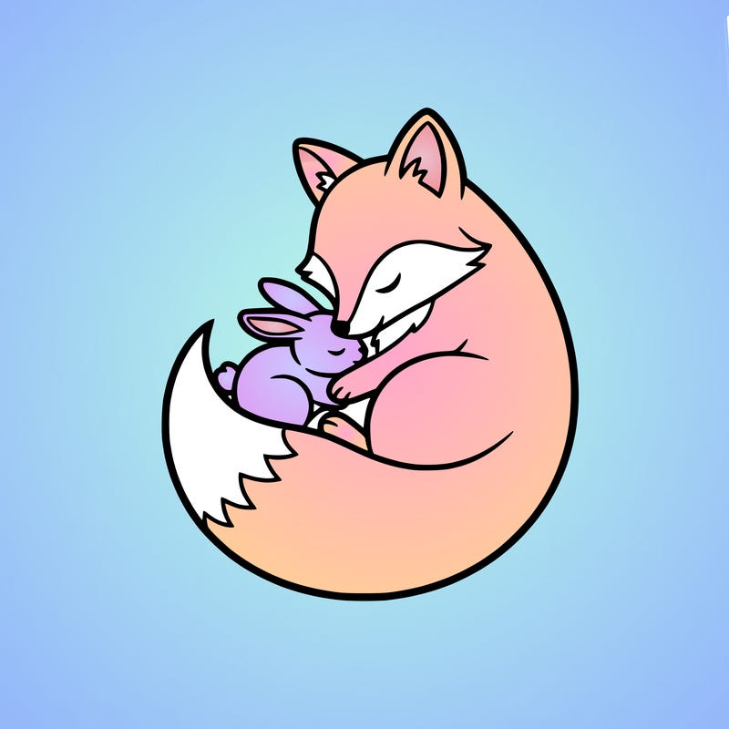 a cute artistic fox cuddling a small bunny