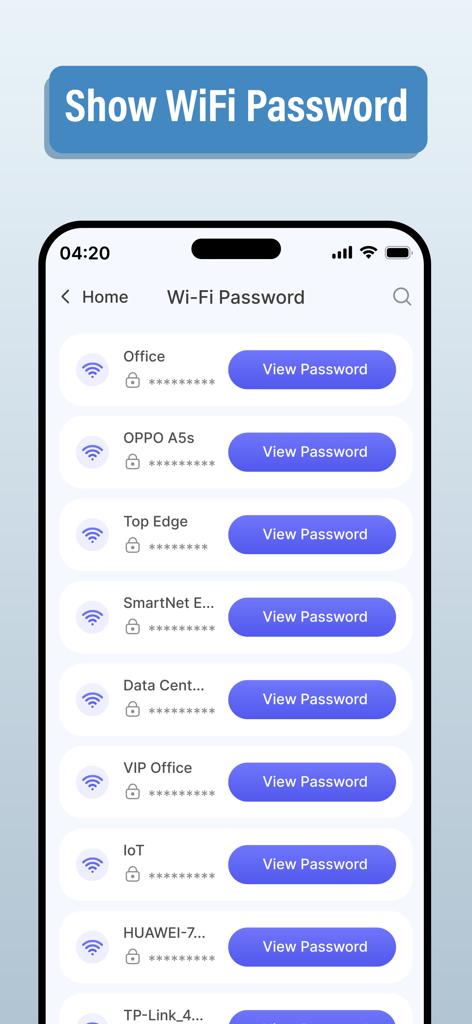 GPS & Maps Navigator - A list of available Wi-Fi networks and their passwords within the GPS and Maps Navigator app.