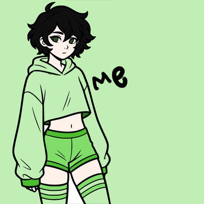 femboy with short hair wearing thigh highs and baggy crop top