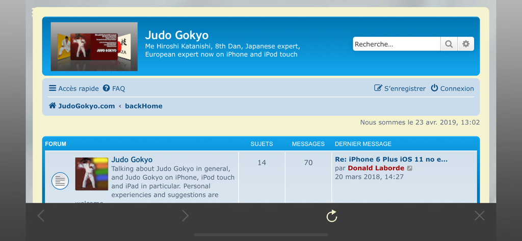 Página del foro de la comunidad de Judo Gokyo que presenta discusiones sobre técnicas de judo y consejos de expertos del Maestro Hiroshi Katanishi