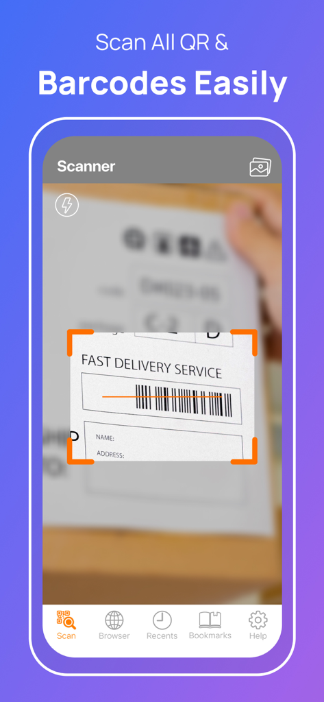 قارئ الباركود - Barcode reader - Mobile app interface scanning a barcode on a delivery package label