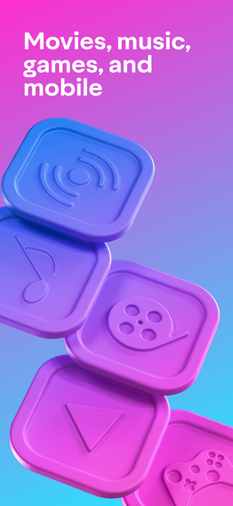 3D icons for movies music and games in the IZI KG entertainment app