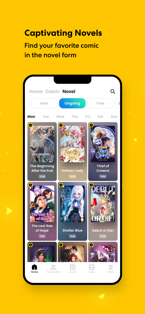 Tapas – Comics and Novels - The Tapas app interface showing a collection of captivating novels and ongoing series