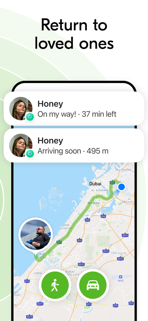 Teem: Phone Location Tracker - Teem app interface showing a map with real-time location tracking and arrival notifications for loved ones