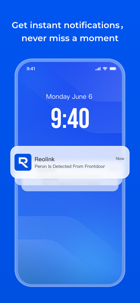 Reolink - Reolink app push notification on a smartphone screen showing a person detected at the front door