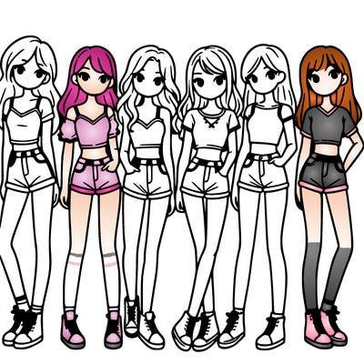 a group of girls wearing crop tops and shorts