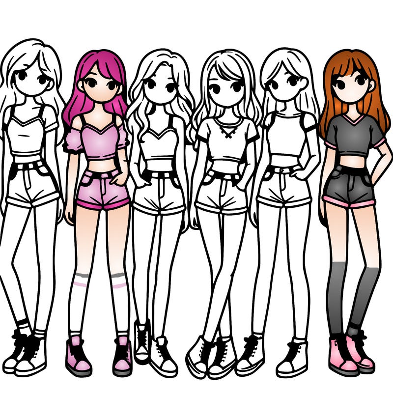 a group of girls wearing crop tops and shorts