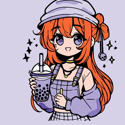manga girl holding boba tea
