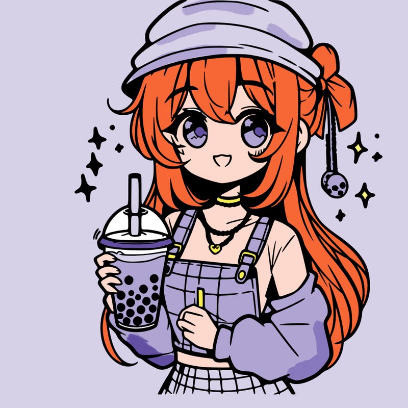 manga girl holding boba tea