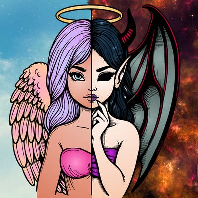 realistic angel half demon