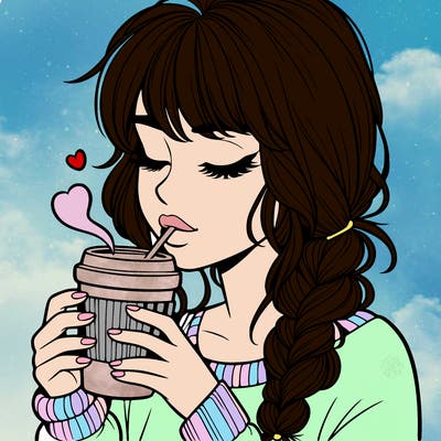 realistic girl drinking coffee