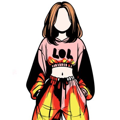 realistic girl faceless with baggy pants and a crop top